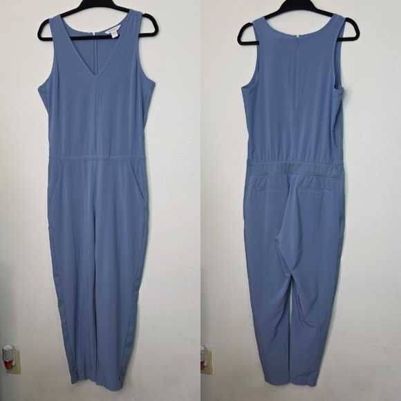 ATHLETA Brooklyn Jumpsuit In Blue Pockets Loungewear Athleisure Size 8 - Picture 2 of 12